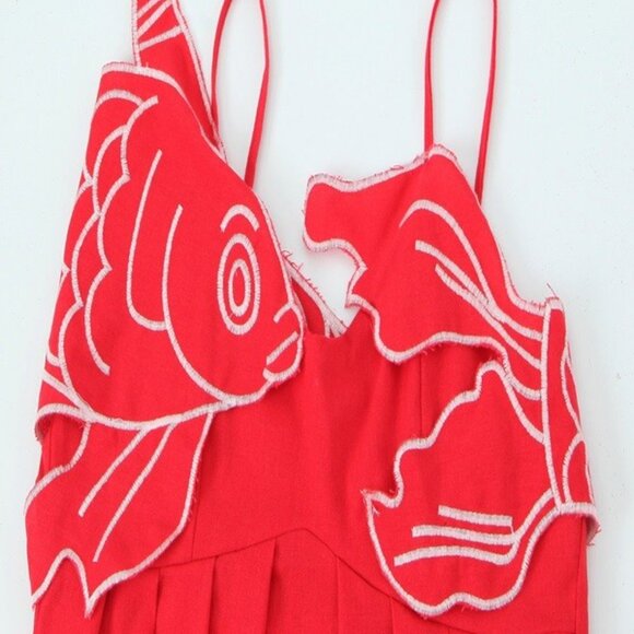 NEW! BEAUTIFUL SOLID KOI FISH PLEATED RED DRESS NEW - Picture 9 of 15